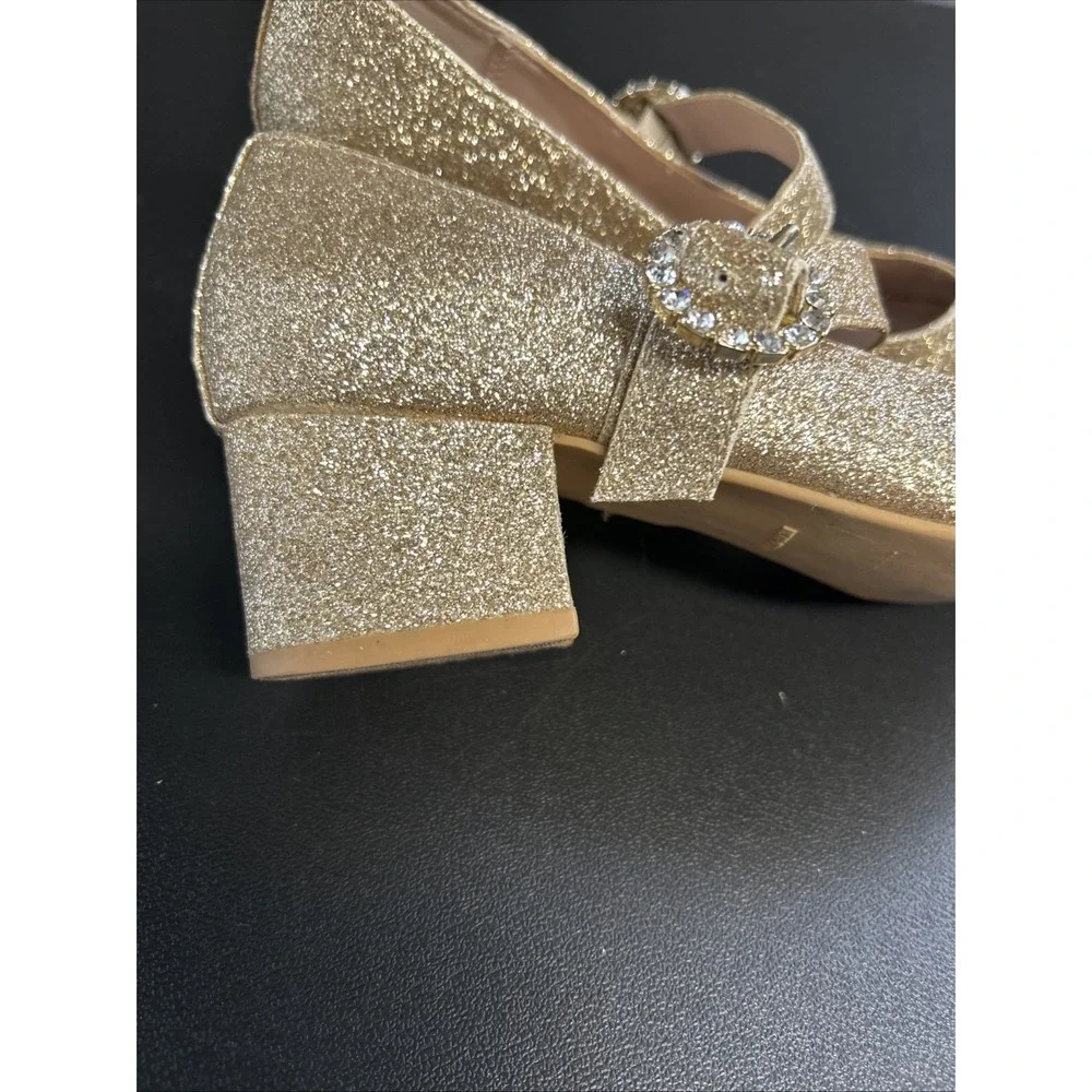 Girls  Size 4‎ Nina Gold Bling Shoes Wedding Dance Pageant Block Heel Rhinestone